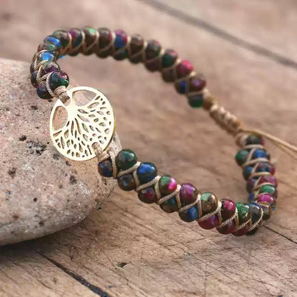 Pastel Reverie® Jasper Beaded Bracelet with Tree of Life Charm & Hand-Knotting