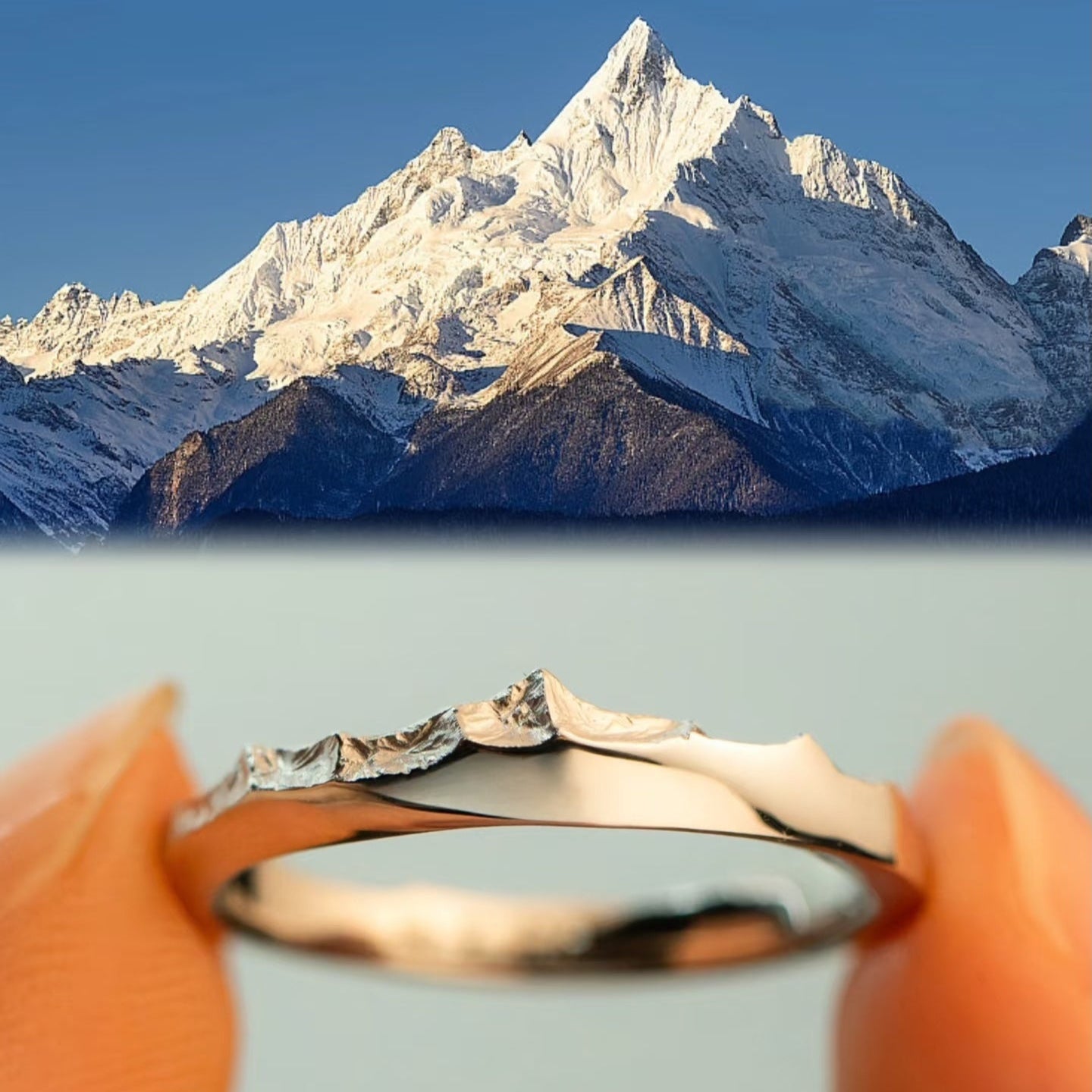 Tibetan 18K Gold "Golden Mountain" Ring – Everest-Inspired Symbol